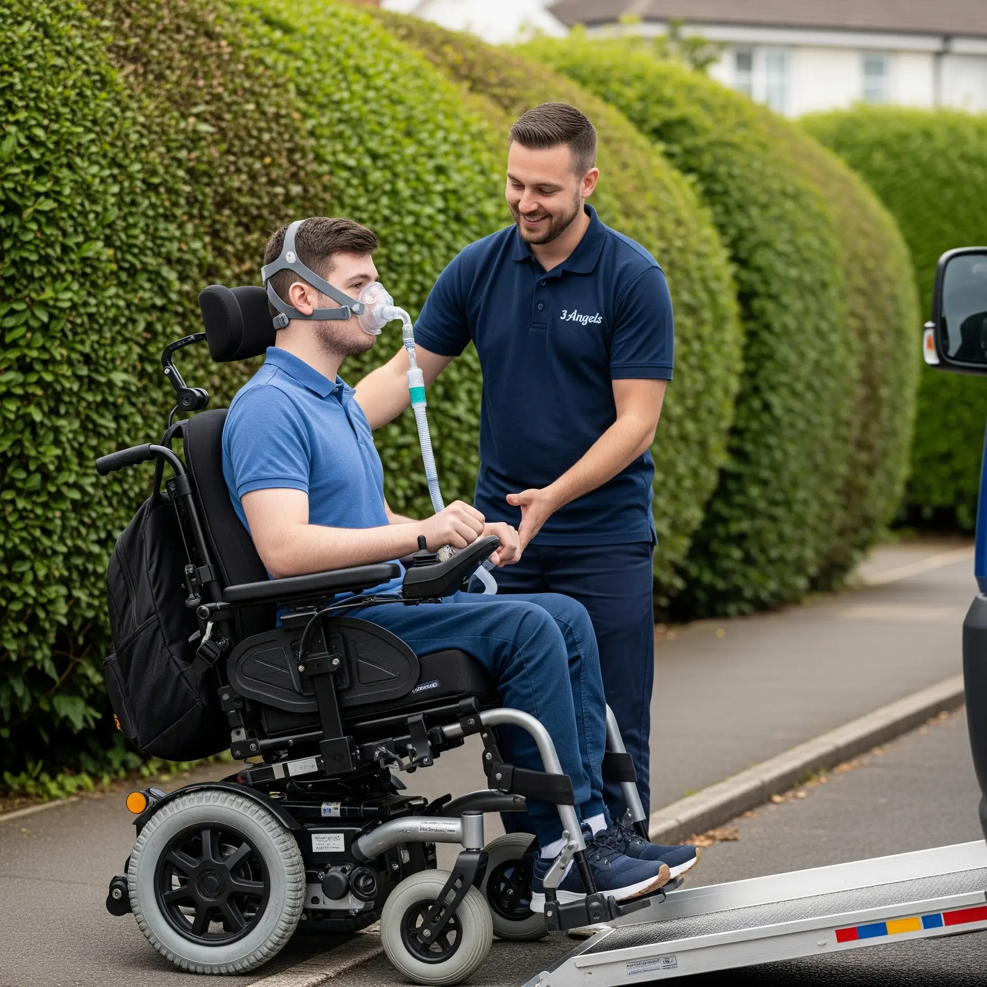 Man with Muscular dystrophy about use a ramp to his car